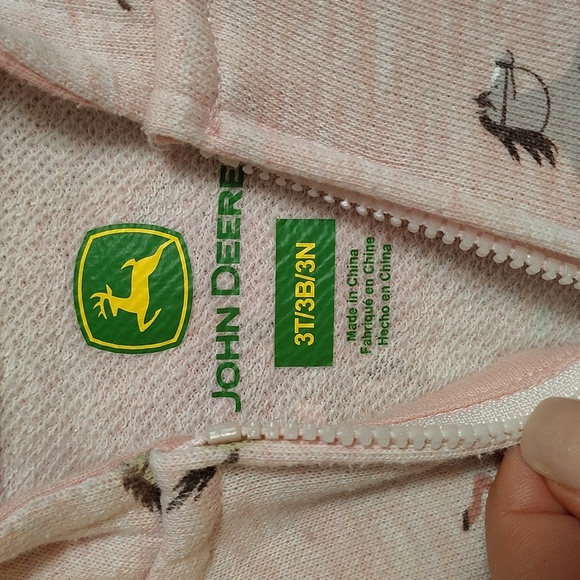 John Deere Pink Jacket Zip Up Toddler Girl 3T Hooded Front Pocket Horse Print - Picture 2 of 6